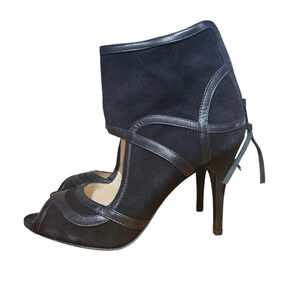 Jerome C. Rousseau Black Suede Peep Toe Booties EU 37.5 / US 7 | Designer Heels